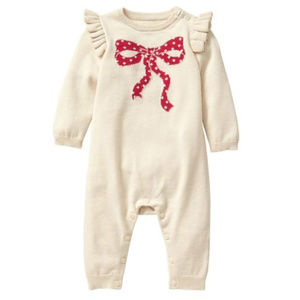Baby Gap Factory NWT Ivory Red Bow Ruffle Romper 3-6 6-12 Months